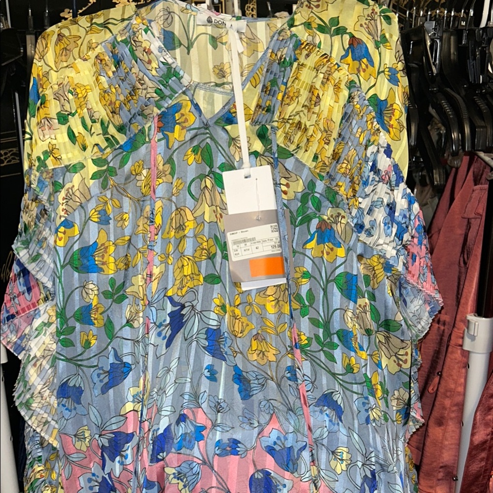 Elegant DonDup Floral Blouse - Blue, Yellow, Pink